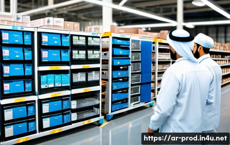 재고 관리와 생산관리의 연관성 - A modern Middle Eastern logistics and production facility interior, showing synchronized supply chai...