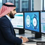 Home 22 생산관리자 커리어 코칭 프로그램 - A modern Middle Eastern factory production manager in a professional office setting, reviewing digit...