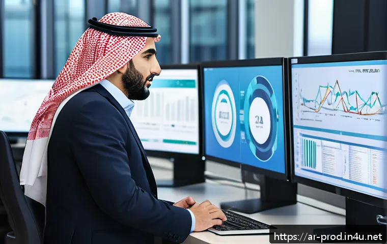 생산관리자 커리어 코칭 프로그램 - A modern Middle Eastern factory production manager in a professional office setting, reviewing digit...