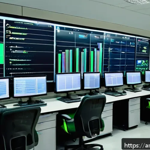 Home 32 생산관리 직무에서 사용하는 보고서 템플릿 - A modern industrial control room in a Middle Eastern factory, featuring large digital dashboards dis...